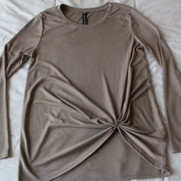 BEAUTIFUL DESIGN LAB TOP SHIRT BLOUSE W DRAPING DETAILS IN FRONT XS DARK KHAKI - Picture 4 of 6